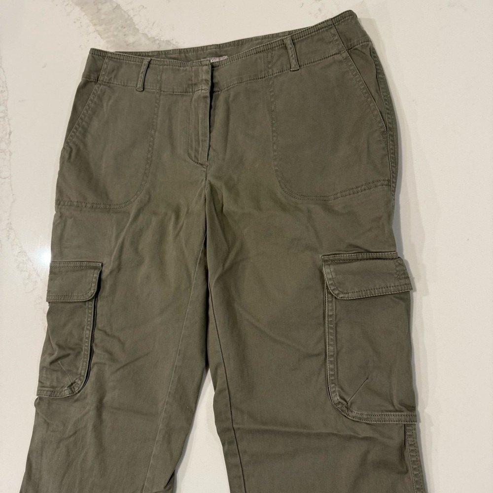 J. Jill Chino Cargo Pants StraightLeg Womens 6 Stretch OliveGreen Cotton Utility - Picture 3 of 7